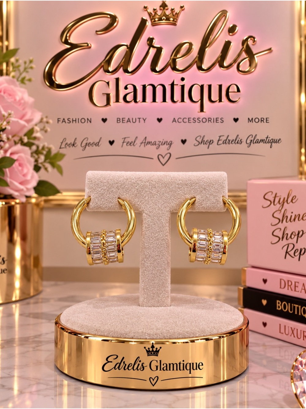 Copper Gold Hoop Earrings with Crystal Accents